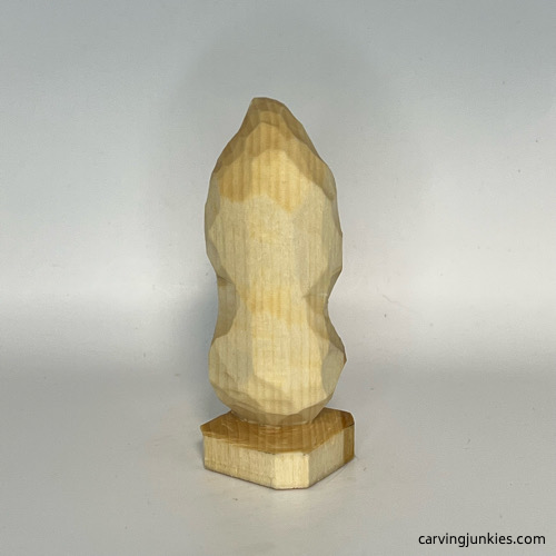 Unpainted back side of pea pod wood carving Unpainted back view of pea pod wood carving