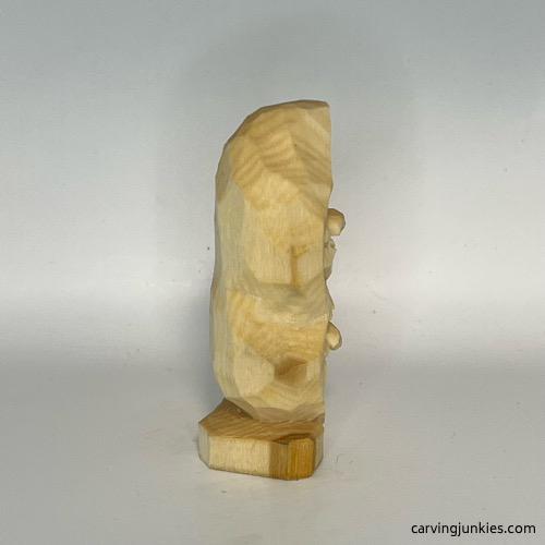 Unpainted right side of pea pod wood carving Unpainted right view of pea pod wood carving