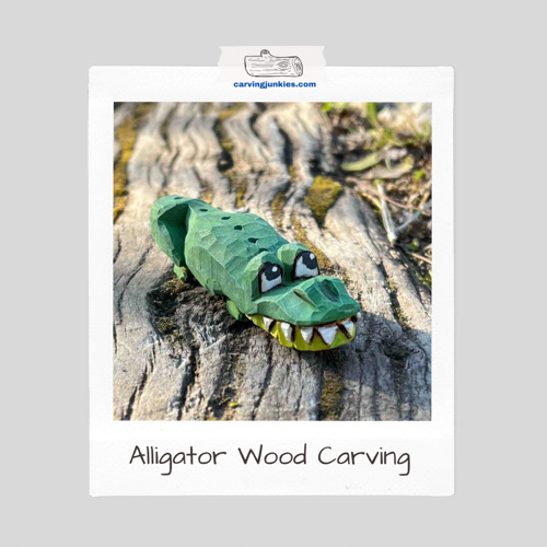 Polaroid of alligator wood carving