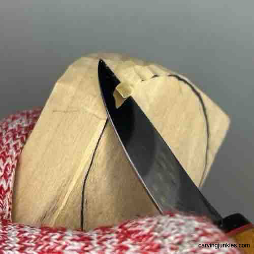 Making first cut for wooden coffee scoop