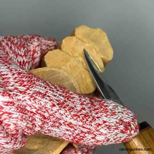 Removing wood from top of carved coffee scoop handle