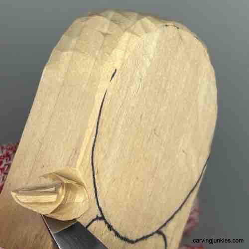 Making a V-cut to roughout wooden coffee scoop