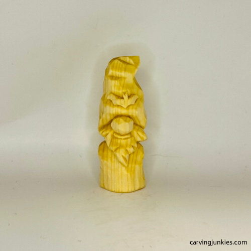 Front view of carved Halloween gnome