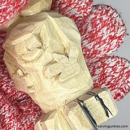 Making V cuts on carved monster toothpick holder