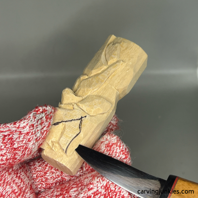 Carving side leaves on green man