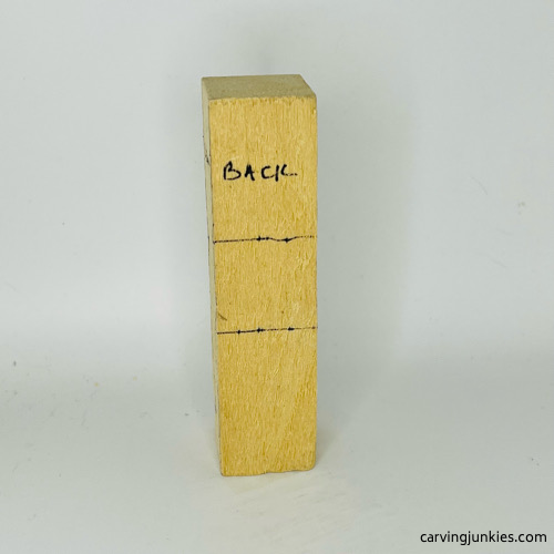 Back view of guidelines for carving wooden circus clown Back guidelines for wood circus clown