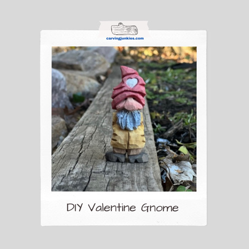 DIY Valentine gnome wood carving