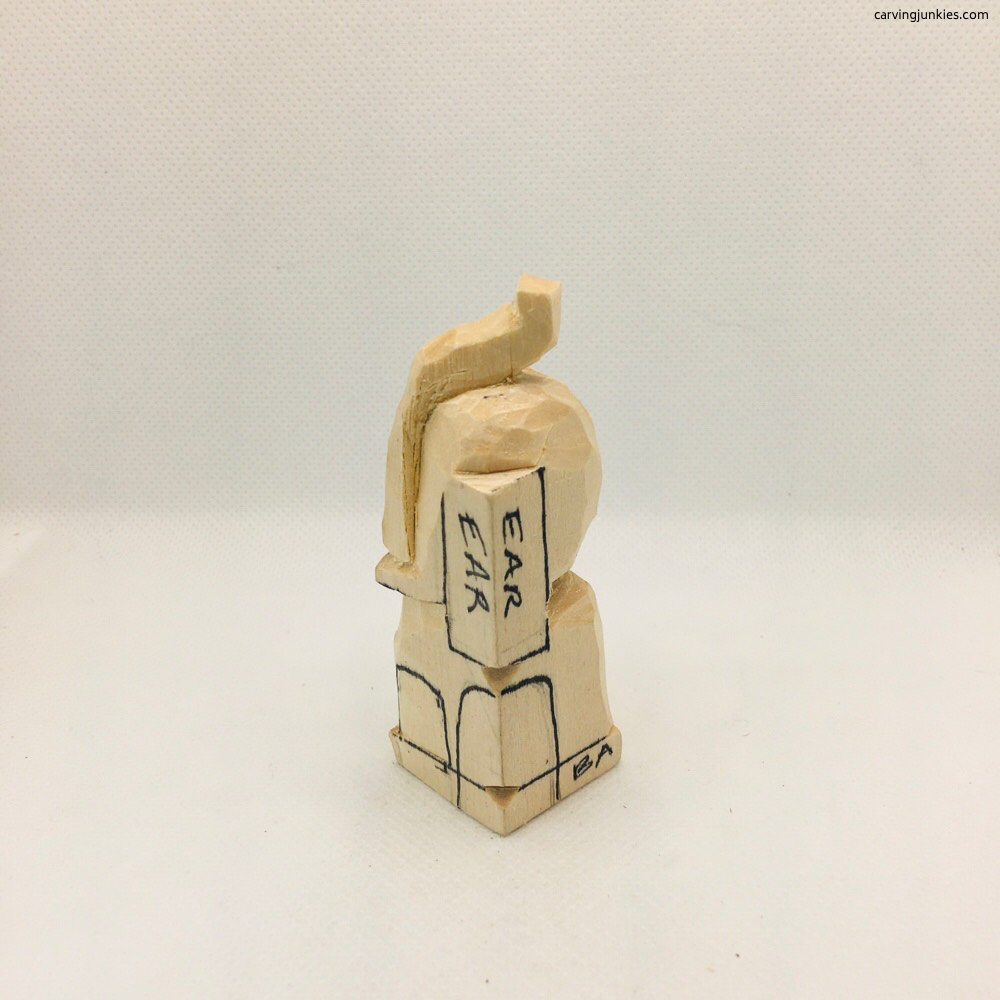 Left ear of wood carved elepant