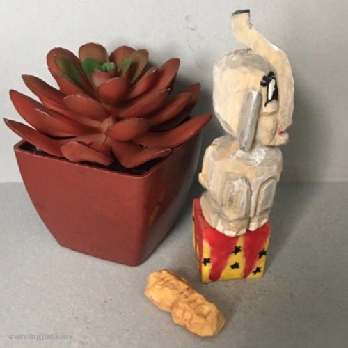 Right view of painted wooden circus elephant