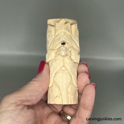 Placement for eyes on wooden green man