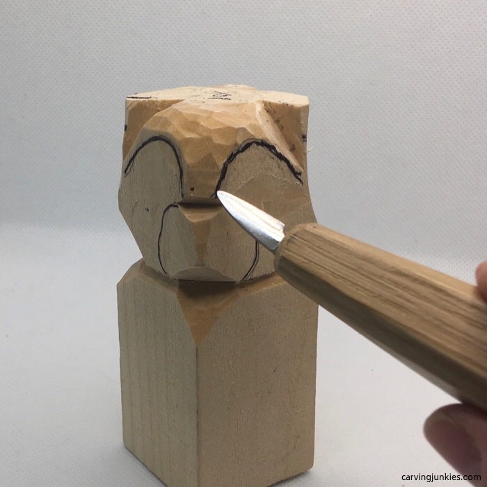 Carving face of raccoon