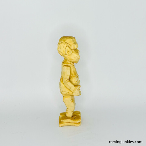 Right side of screw-up wood fairy caricature prior to painting Right view of screw-up wood fairy caricature unpained