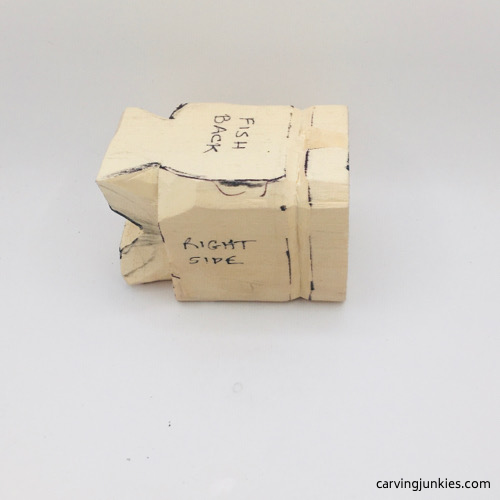 Roughed out tail on fish carving