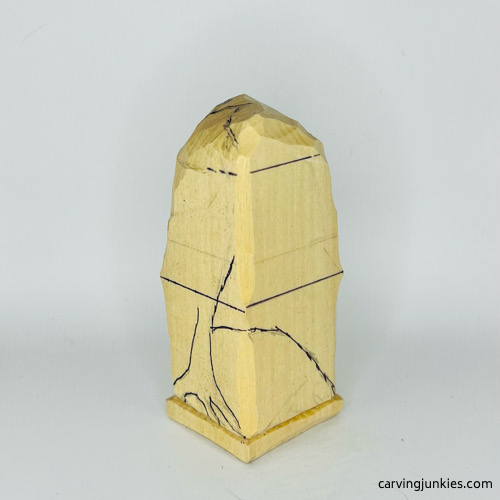 Left view of leg guidelines for wooden frog carving