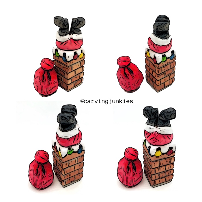 Santa stuck in the chimney caricature carving pattern