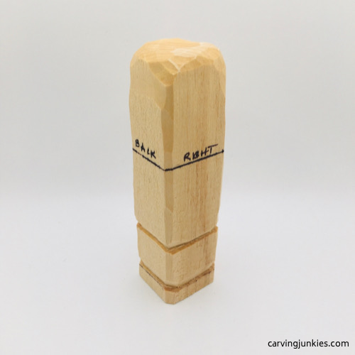 Back view of guidelines for wood carved woman