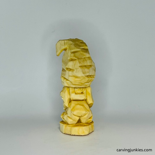 Back side of unpainted gnome carving