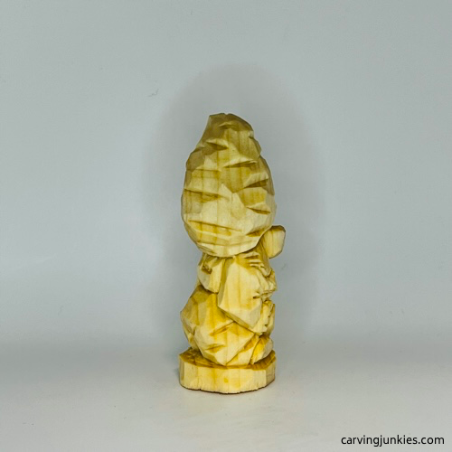 Right side of unpainted gnome carving