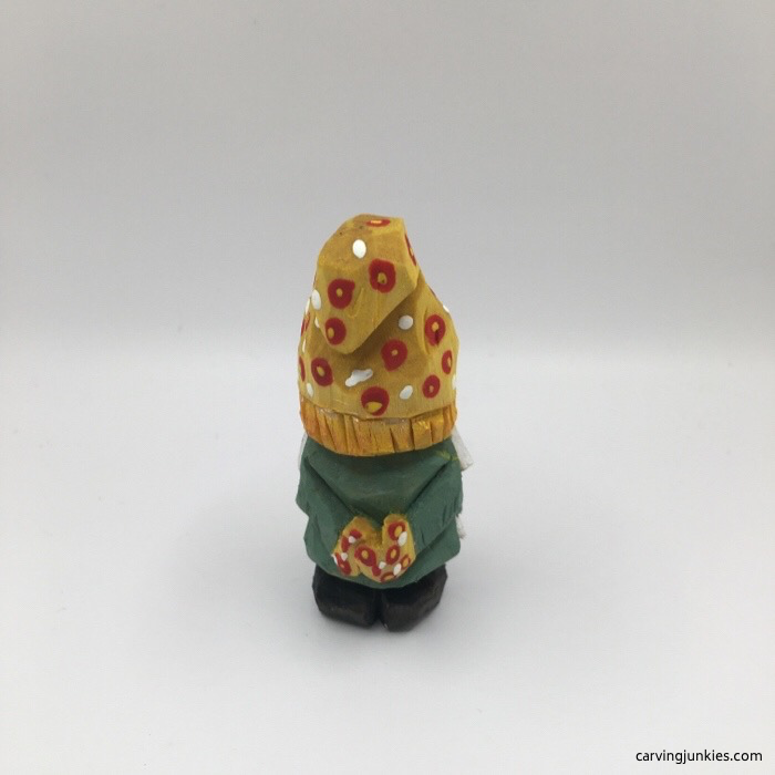 Back view of painted wood gnome