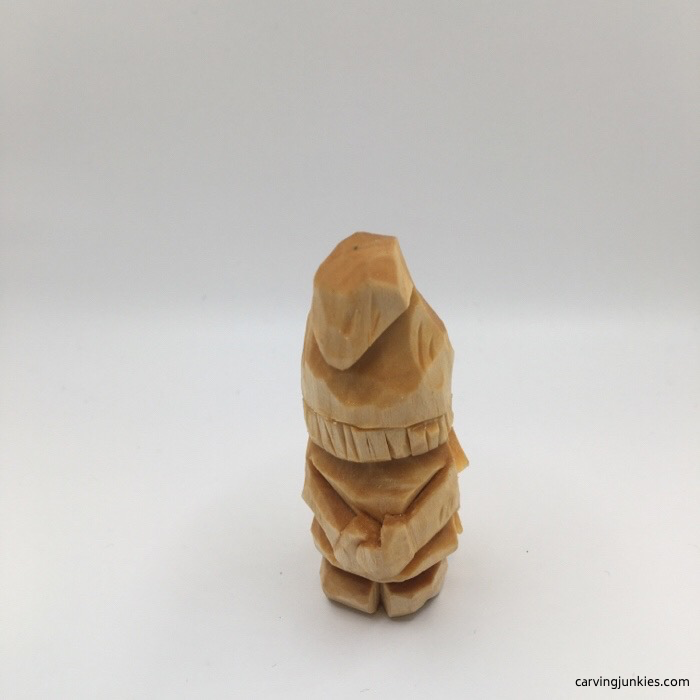 Back view of carved gnome before painting