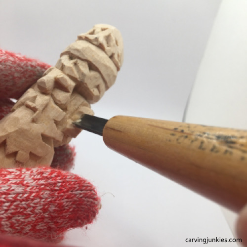 U gouge used to shape inner ear of wooden gnome
