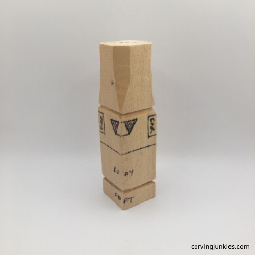 Initial cuts used to carve a gnome