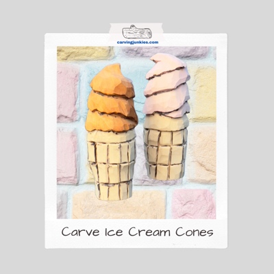 Pastel colored ice cream cones carved from wood