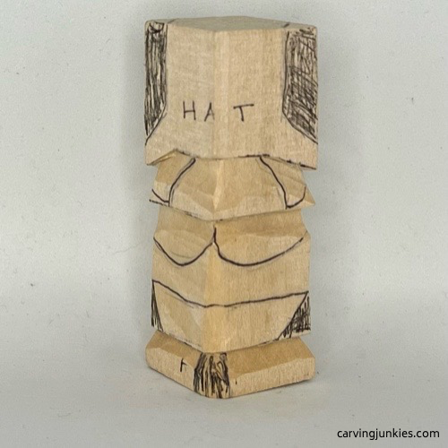 Front details on little wood carving