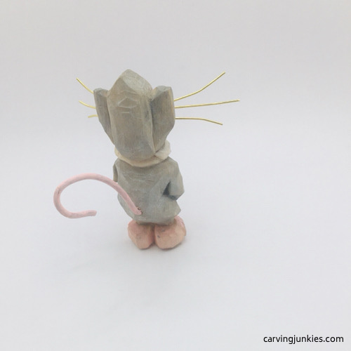 Back view of finished mouse wood carving Back side of painted mouse wood carving