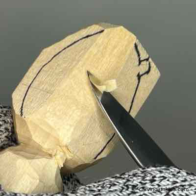 Rounding off the corner on a pumpkin wood carving