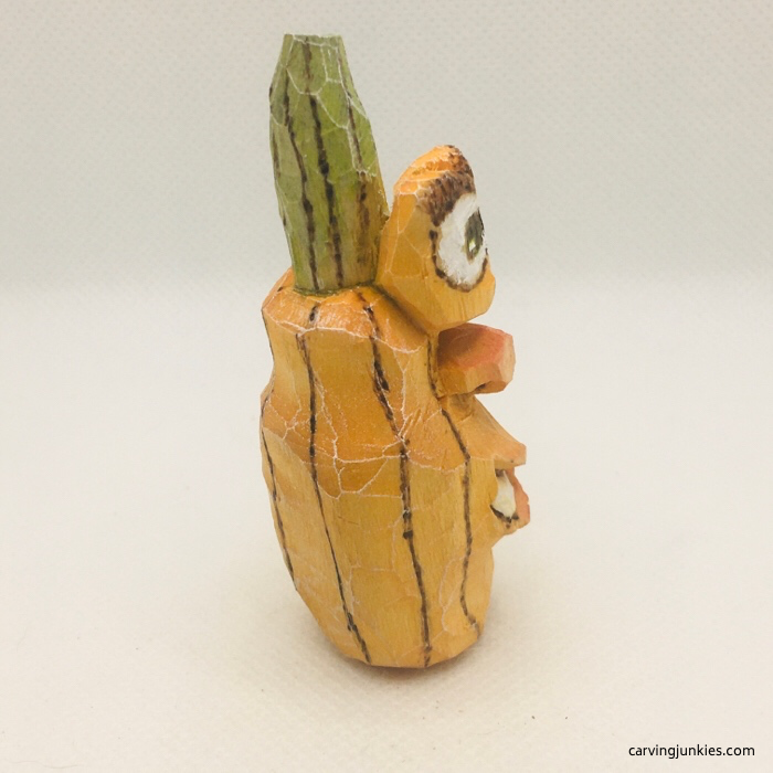 Right view of painted wood pumpkin