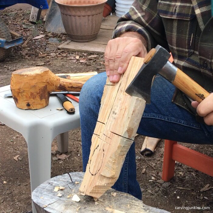 Axe and log for wooden spoon