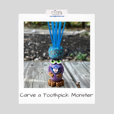 Cute little monster wood carving that holds toothpicks