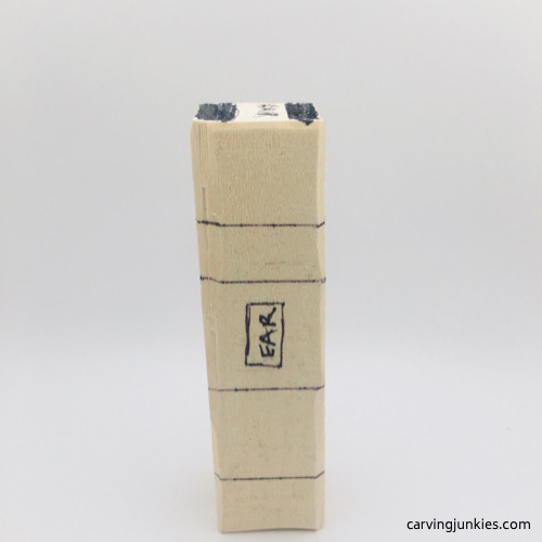 Left ear guideline for troll wood carving Left ear box for troll wood carving