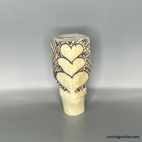 Front details on valentine heart wood carving