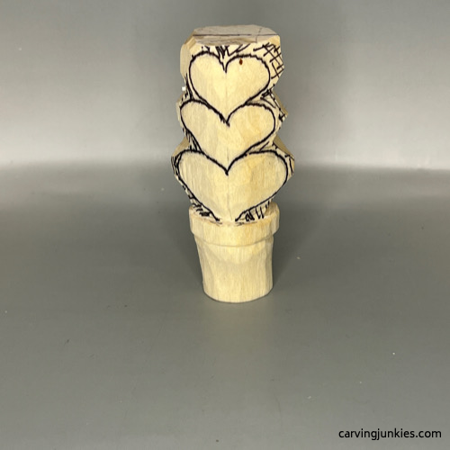 Hearts on roughed out on Valentine heart wood carving