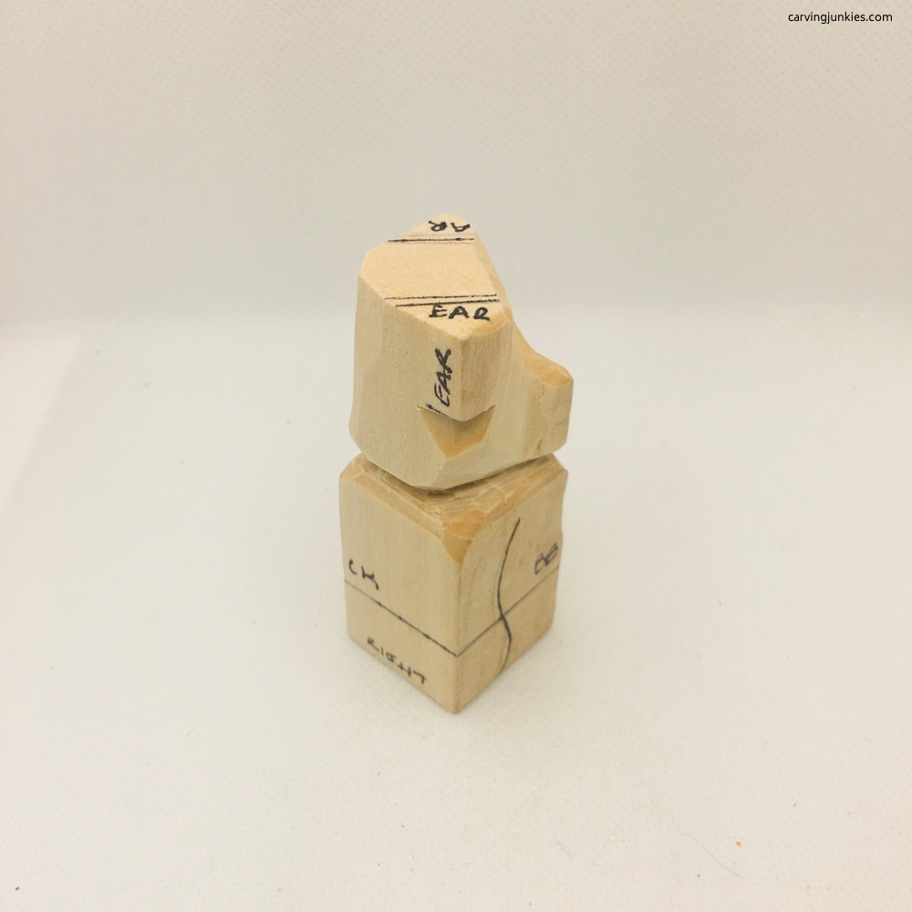 Side view of shaved bear whittling