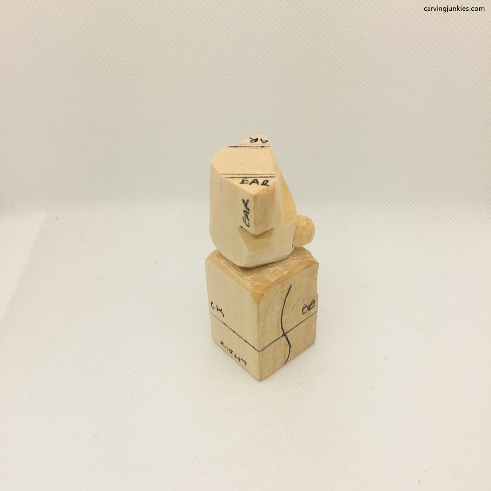 Right view of bear whittling with round snout