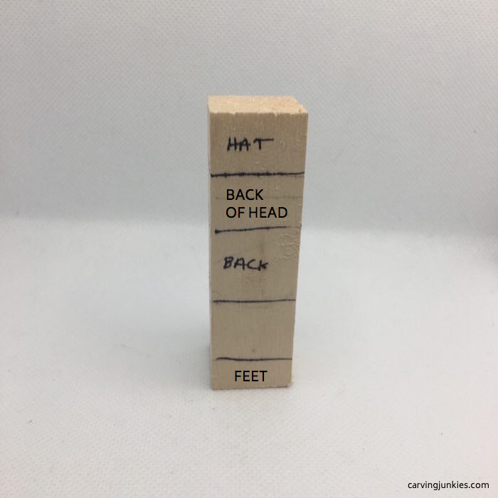 Basswood block marked with carve lines