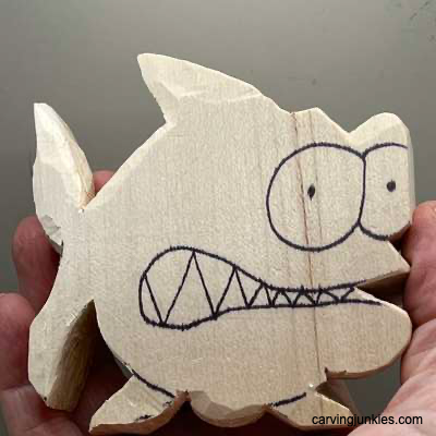 Roughout of whittled fish 