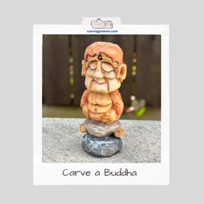 Polaroid of wood carved Buddha