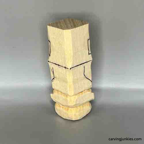 Back view of sketched details for wooden Buddha