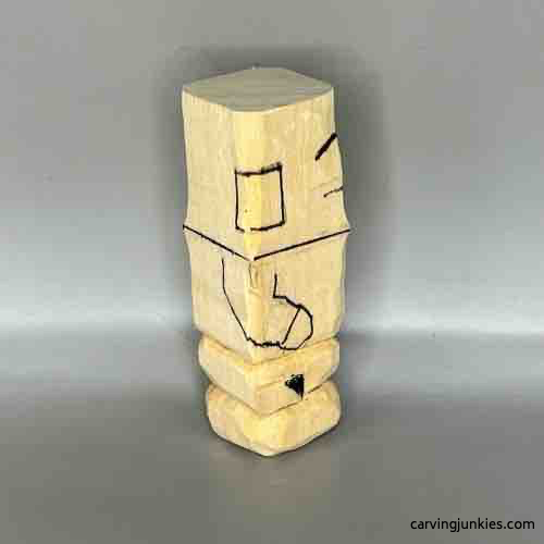 Right view of sketched details for wood carved Buddha 