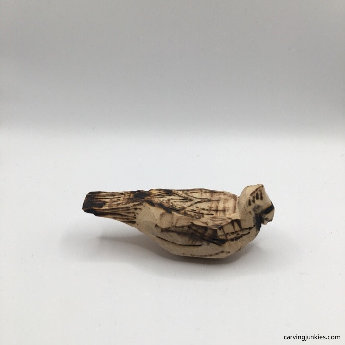 Right view of wood burned cardinal