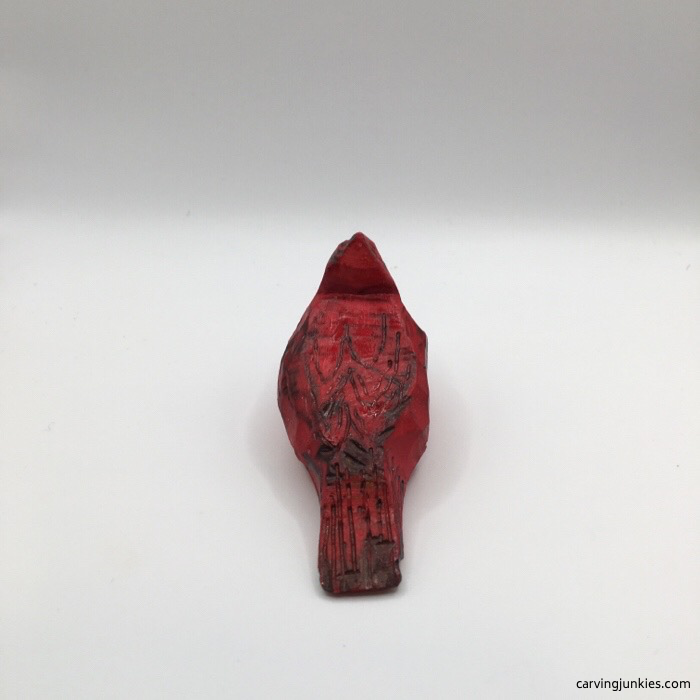 Back view of painted wood cardinal