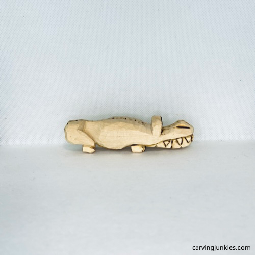 Right view of wood burned wood carved alligator