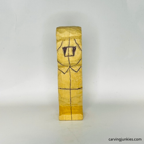 Drawn front details on tubby man wood carving Front details on tubby man wood carving