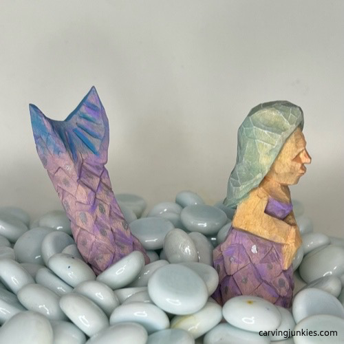 Side view of painted wood card mermaid