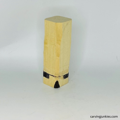 Back wood marked for removal on wood carved mummy Wood carved mummy back guidlines