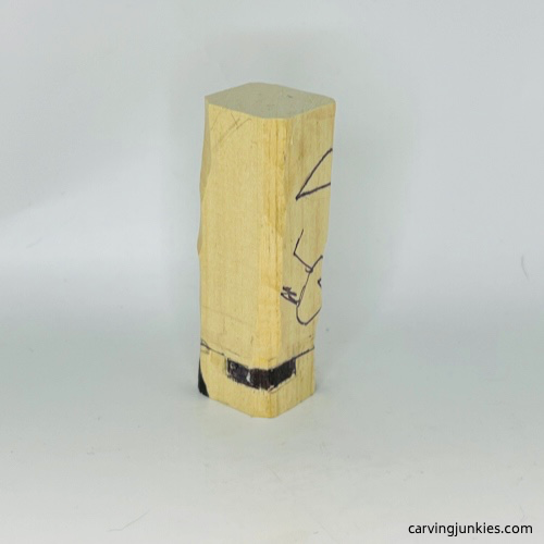 Right side wood marked for removal on wood carved mummy Wood carved mummy right guidelines